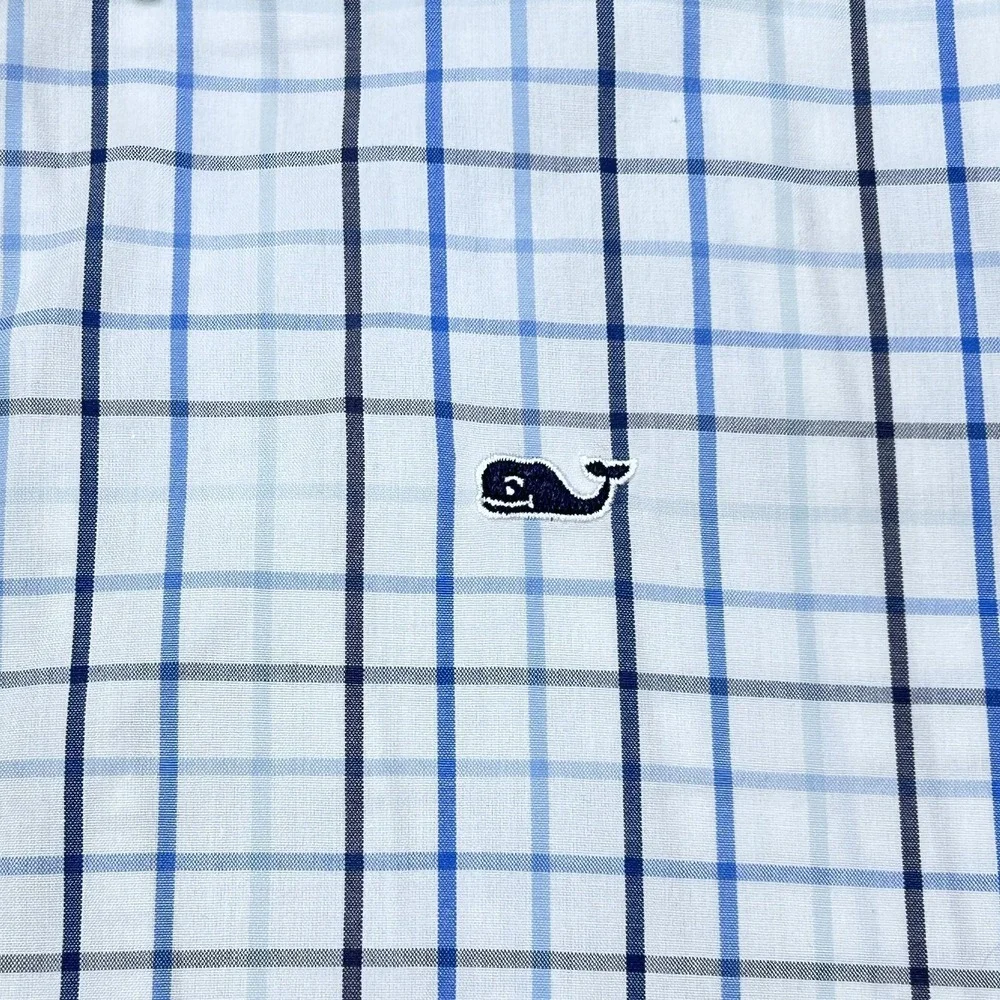 Vineyard Vines‎ Whale Shirt Men's XL (Fits Medium) Blue White Grid Button Down